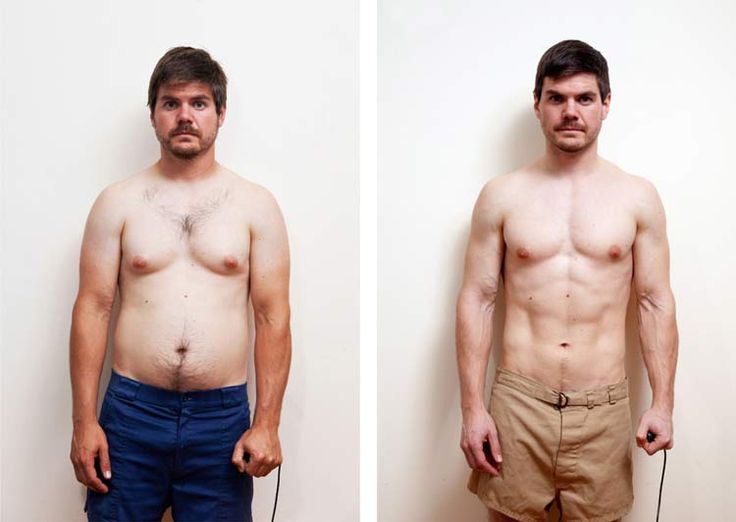 Transformación física antes y después de un hombre adulto