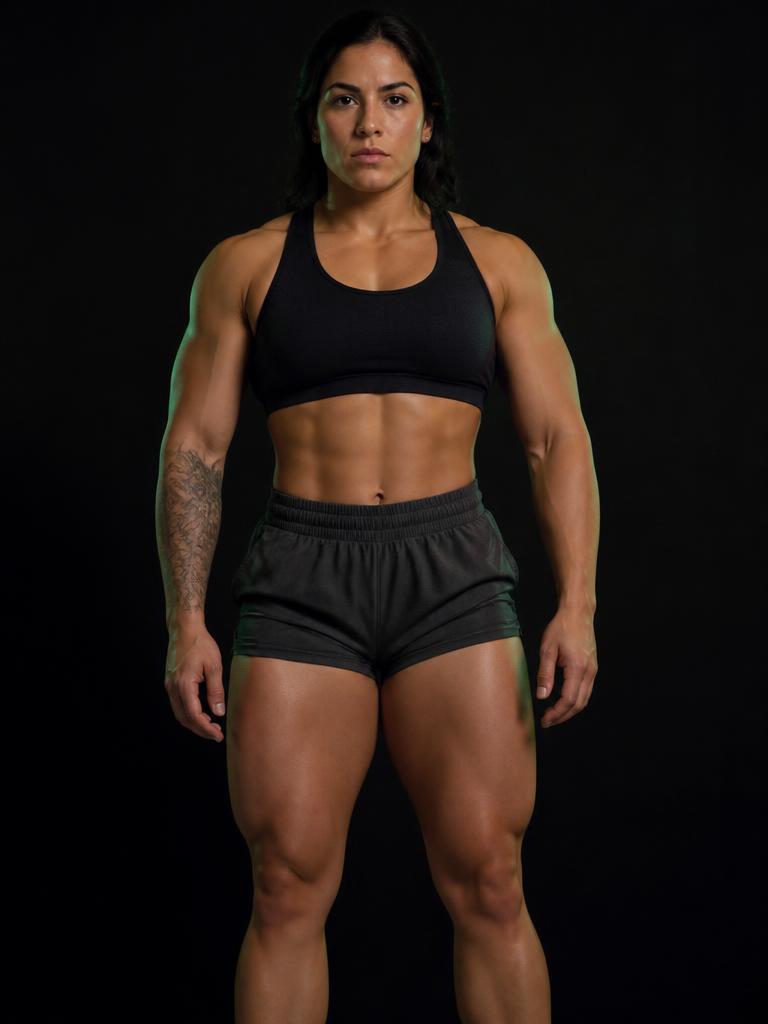 Mujer musculosa para el objetivo de fuerza y volumen