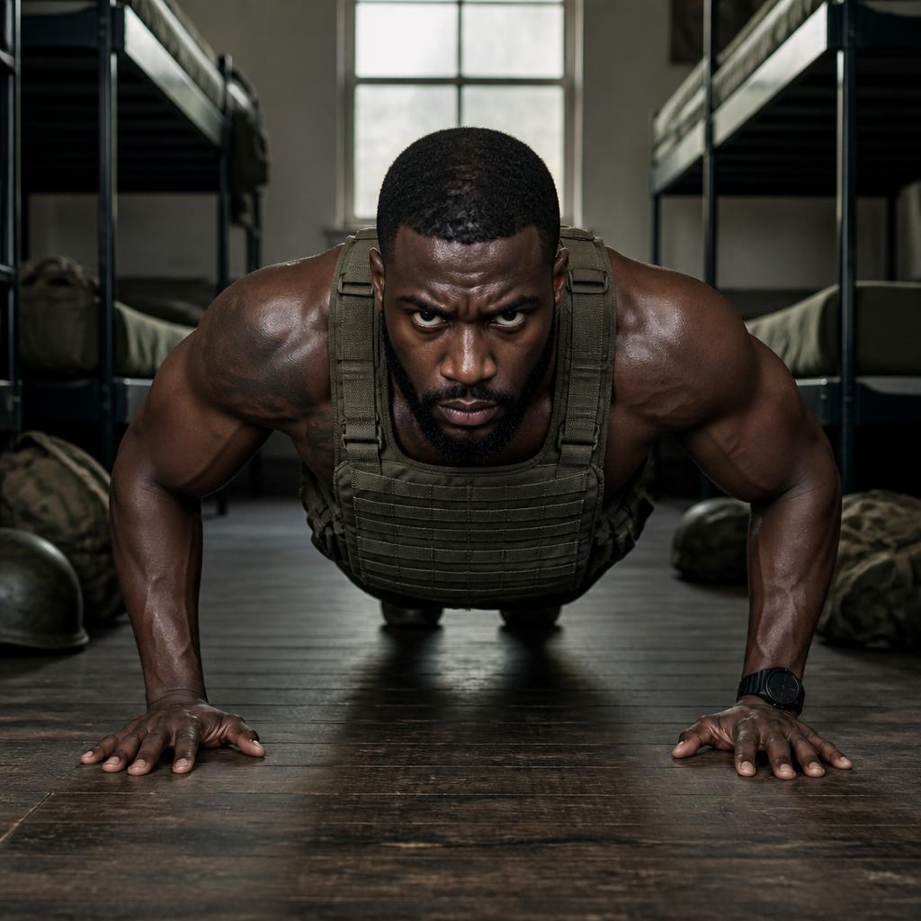 Hombre entrenando calistenia militar en un cuartel